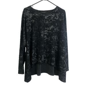 Blanque Top Womens Size 2 Black Long Sleeve Lanelook Art Silver Metallic Stretch